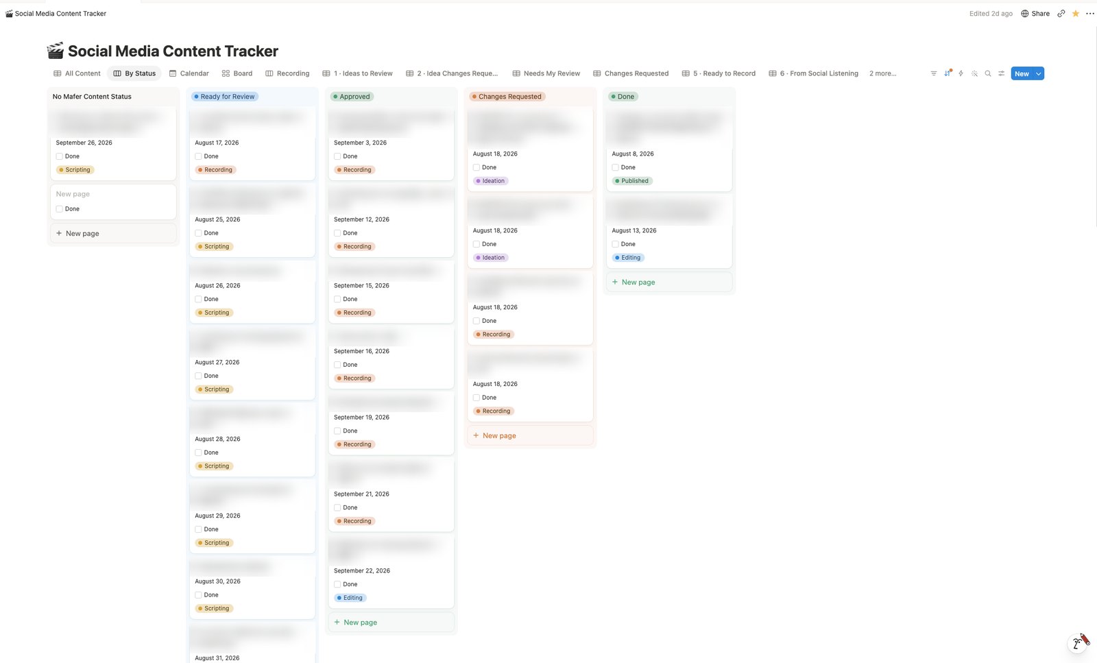 Vista previa del Content Tracker en Notion